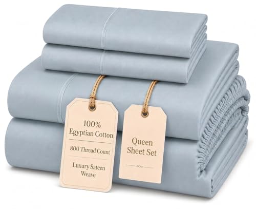 Image of Luxury Cotton Sheets Queen Size Bed Set, 4PC Queen Bed Sheets - French Blue