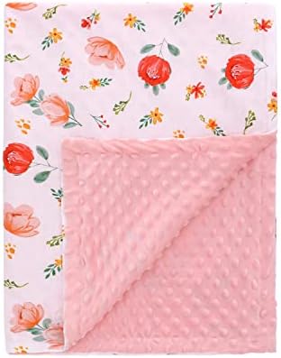 LAT LEE AND TOWN Minky Baby Blanket 78x100cm Silky Soft Micro Fleece Baby Blanket with Dotted Backing, Printed Animal Throw Blanket for Boys (Flowers)