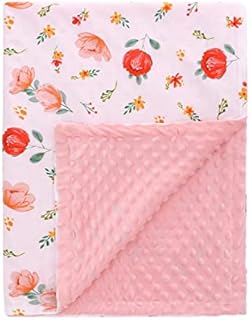 LAT LEE AND TOWN Minky Baby Blanket 78x100cm Silky Soft Micro Fleece Baby Blanket with Dotted Backing, Printed Animal Throw Blanket for Boys (Flowers)