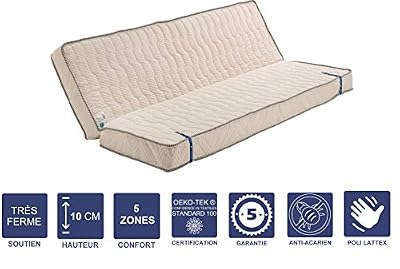 Literie Julien Matelas Très Ferme pour Tous Clic Clac 140x200 x 10 cm - Découpe Assise 70 cm - 5 Zones de Confort - Noyau Poli Lattex HR Dernière Génération - Très Respirant