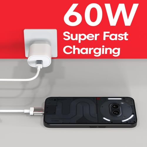 Image of 65W Type-C to C 6A Fast Charging Cable Compatible with Nothing Phone 4b /4a /4a Pro /3 /3a Pro /3a /2a /2a Plus /Cmf Phone 1 /Cmf /Bud /Laptops & Type C Devices Sync Data Transfer Speed Cable, White