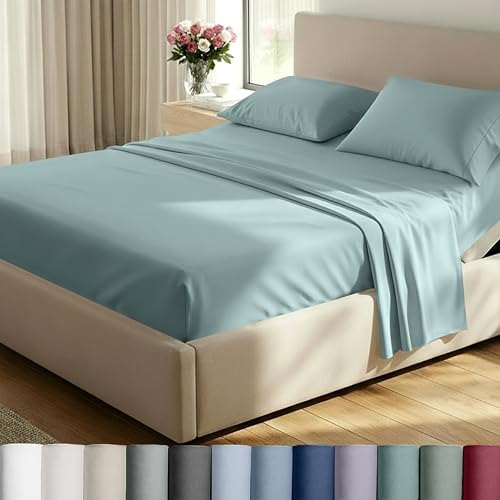 CALIFORNIA DESIGN DEN Authentic Soft Split King Sheets, 800 Sateen 100% Cotton, Cooling Than Egyptian Cotton Sheets, Split King Size Cotton Sheets Set 5 Pc Set with Deep Pockets No Pop-Off (Soft Teal)
