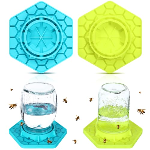 Reallnaive 2 Pcs Bee Watering Station for Garden, Yellow and Cyan