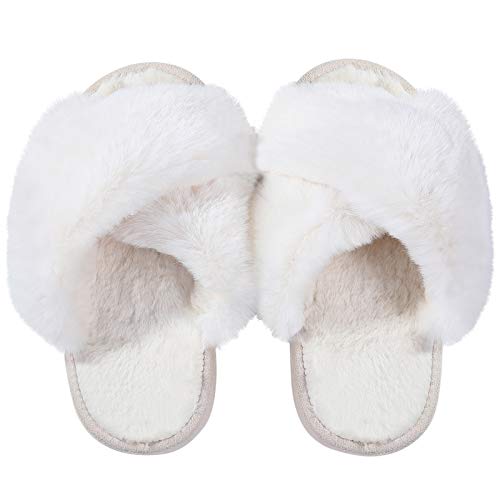 Girl's Soft Plush Lightweight House Slippers Non Slip Cross Band Slip On Open Toe Cozy Indoor Outdoor Slippers Wt34 #TOP5