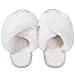Girl's Soft Plush Lightweight House Slippers Non Slip Cross Band Slip on Open Toe Cozy Indoor Outdoor Slippers WT32 Cream