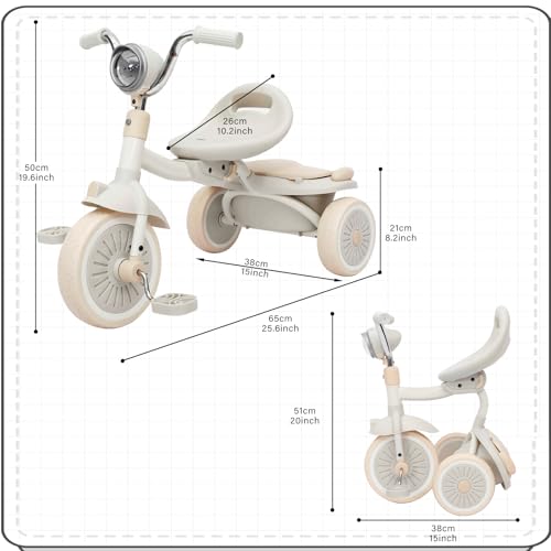 UBRAVOO Baby Tricycle, Foldable Toddler Trike with Pedals, Cool Lights, Durable Wheels and Comfortable Seat, Baby First Walker Trike for 1-5 Years Old Girls, Boys
