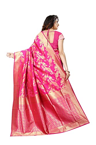 Image of C J Enterprise Women's Pure Kanjivaram Silk Saree Soft Saree Banarasi Style New Sadi With Blouse Piece For Wedding (Pari37-11) (Rani Pink)