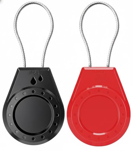 Image of Air Tagholder Keychain Case with Steel Wire Cable & Hex Lock, Waterproof Anti-Lost Shockproof Cover Compatible with Apple Air Tag for Luggage, Backpack, Keys (Black+Red)