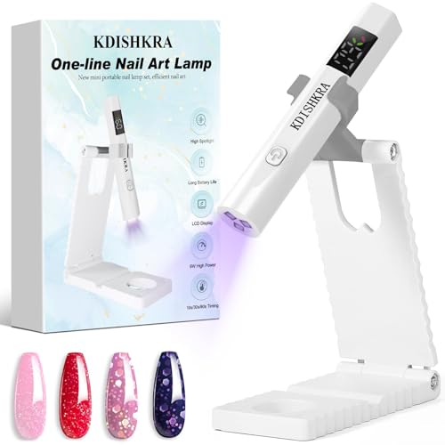 KDISHKRA Lampe UV Ongles Gel avec Support, Portatif Rechargeable Lampe Sèche Ongles avec 3 Minuteries, Séchage Rapide, Petite Mini Lampe à Ongles LED pour Ongles En Gel, Pose Americaine (Blanc)