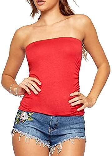 R&N FASHIONS Womens Bandeau Vest Top Strapless Boob Tube Bra Off Shoulder Sleeveless Elastic Fit Viscose Fabric Comfortable Layering Summer Wear (red