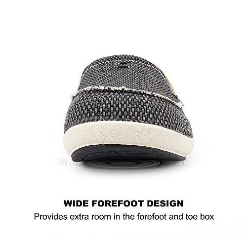 Mens Slippers With Arch Support, Canvas House Slipper For Men With Cozy Fuzzy Wool And Velvet Lining, Slip On Clog House Shoes With Indoor Outdoor Anti-Skid Rubber Sole, Black #TOP6