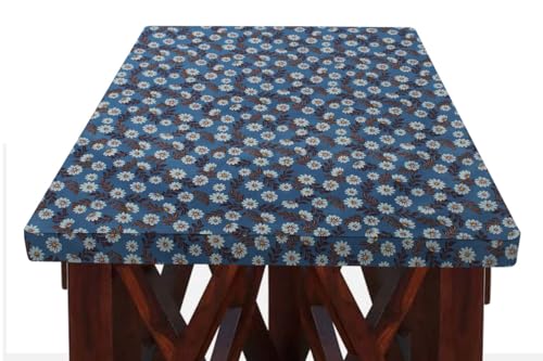 Image of The Furnishing Tree Elastic Rectangular Dining Table Cover WxL 36x48 in Inches Polyester Floral Pattern Blueish Grey