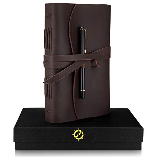 Leather Journal Lined Paper A5 Leather Bound Journal Gift Set Large 8.75 x 6-inch Vintage Writing Notebook for Men & Women Unique Travel Diary Luxury Writers Pen