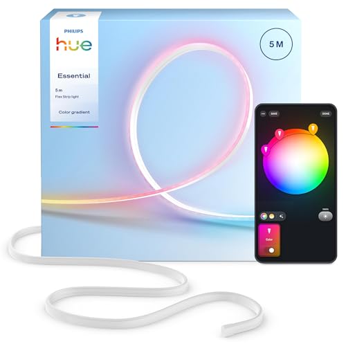 Hue Essential Ruban LED Flex 5 Mètres, RGBIC, Ambiance Vive, Éclairage Intérieur, Installation Facile, Contrôle Via Application et Commande Vocale, Compatible Alexa, Google Assistant et Apple Home