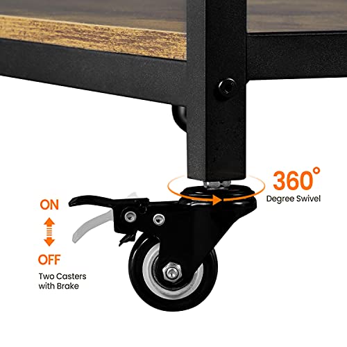 Yaheetech Kitchen Island on Wheels with Storage Drawer, 3-Tier Rolling Kitchen Cart with Towel Rack & Lockable Wheels for Dining Room, 40 x 20 x 36 inches, Rustic Brown