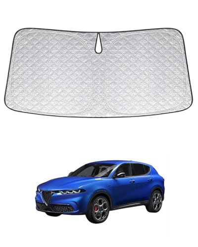 【6層構造・多層遮光・強化版】車用サンシェード に適合する アルファロメオトナーレ 2023年1月~ サンシェード 遮光率99% 車 フロント 車 日除け 簡単に取り付け 吸盤や中棒なし 遮光断熱 UVカット 劣化防止 車種専用設計 折り畳み式 収納袋付き