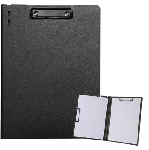 Kolamom - Porte-bloc A4 avec couvercle, porte-documents A4 avec 2 pinces, conférencier en cuir PU, porte-documents pour bureau, chantier, école, clipboard, dossier, noir - -4%