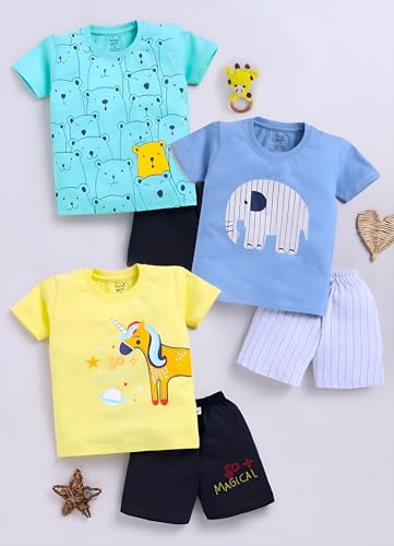 Image of Toonyport Boys Summer 3 Packs Of T-shirts and Shorts Combo Set (Multicolors)