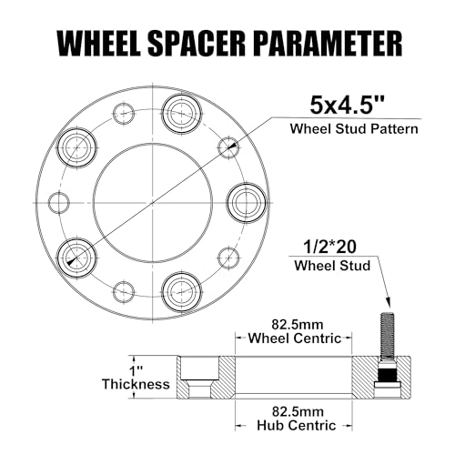 Flycle 4 PCS 1 Inch 5x4.5 Wheel Spacers for Jeep, 5x114.3 Wheel Spacers for Jeep YJ TJ XJ KJ KK TY, Ford Explore Mustang Ranger-82.5mm hub bore 1/2 Stud