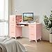 Henf Manicure Table Nail Makeup Desk Station, Modern Beauty Salon Workstation Nail Station Desk Nail Art Equipment with Drawers & Storage Cabinets & Side Shelves (Pink)