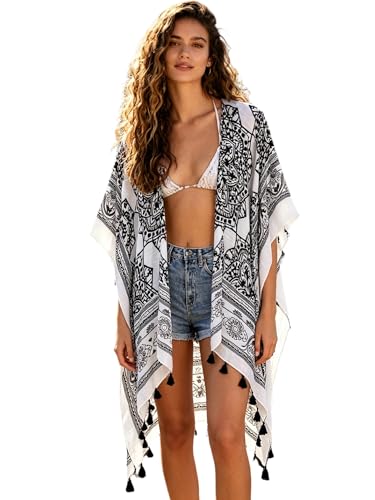 Image of Breezy Lane Women's Kimono Cardigan Summer Swimsuit Coverups Beach Cover Up with Floral Print for Vacation