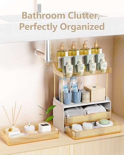 Image of Anylady Bathroom Organizers and Storage, Makeup Organizer (Sturdy Durable Attractive), Ideal for Vanity, Countertop, Counter, Perfume, Skincare, Cabinet, Cosmetic, Dresser Organizer (Gold)