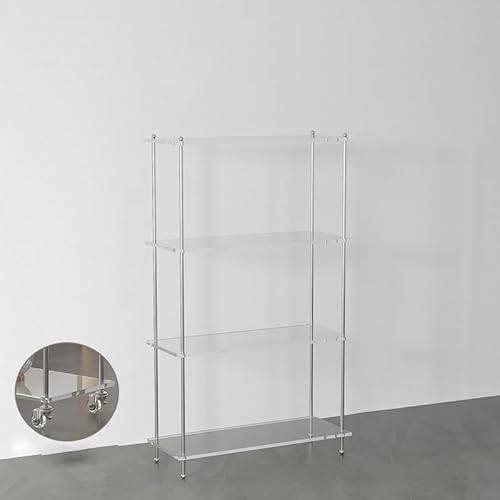 アクリルラック オープンシェルフ 2段ラック 3段ラック4段ラック本棚 収納 棚 簡単組立 キャスター付き おしゃれ 収納棚 ディスプレイ ラック シェルフ フリーラック フラワースタンド 家具 飾り棚 リビング収納 ナチュラル (4層(L:60*24*9