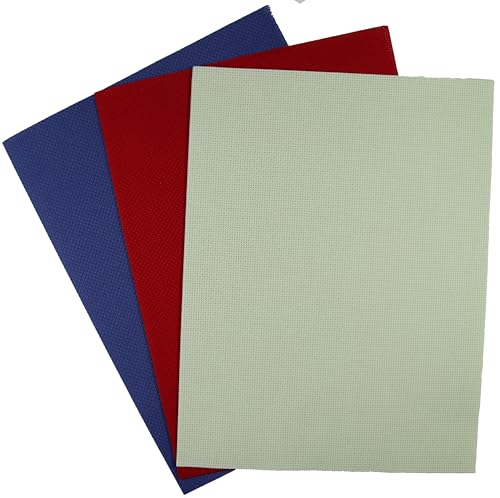 Image of KCS 3 pc of 12 inch x 18 inch (30cmx45cm) 14CT Counted Cotton Aida Cloth Cross Stitch Fabric (Red+Light Green+Jeans Blue)