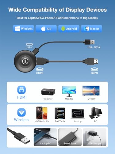 Image of 2026 Upgraded 4K Wireless HDMI Display Dongle Adapter - HDMI Wireless Miracast AirPlay Dongle - Screen Mirroring Extender Video /Audio Streaming from Laptop /PC /Smartphone to HDTV /Projector /Monitor