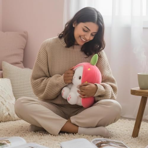 Image of Flufies Plush Toys - Snuggly and Aesthetic Stuff Plush Toys and Baby Toys - Soft Toys for Baby Girl and Baby Boy - Soft Toys for Girlfriend Gift (Strawberry Reversible Rabbit)