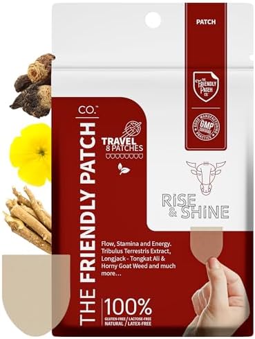 Sexual Enhancers - The Friendly Patch Rise & Shine – Stamina strength performance Patches for Men with Tongkat Ali-Longjack, Horny Goat Weed, Tribulus Terrestris, Black Maca extra strength for Men & Women 8-Pack