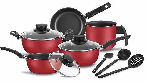 Conjunto De Panelas Elegan Antiaderente e Tampa De Vidro 8 Peças Cor: Vermelho