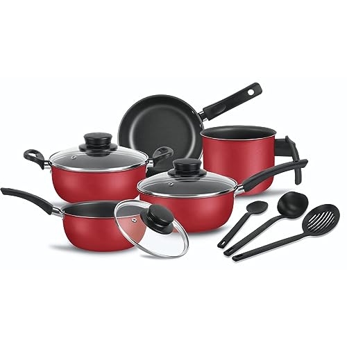 Conjunto De Panelas Elegan Antiaderente e Tampa De Vidro 8 Peças Cor: Vermelho