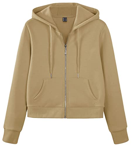 Tacvasen Women's Zip Up Hoodies Casual Jackets Fleece Sweatshirts With Pockets For Fall, Khaki, S #TOP1