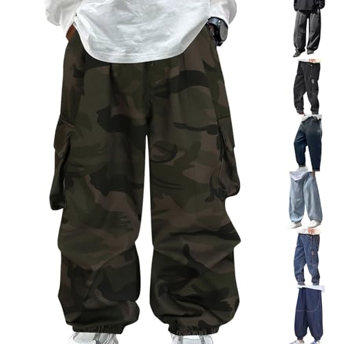 Cargo Jeans for Kids Boys Baggy Wide Leg Denim Pants Elastic Waist Vintage Trousers Hip-Hop Y2k Streetwear Pockets