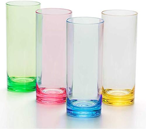 YINJOYI 12 oz Highball Drinking Glasses Plastic Tumblers Tall Kids Water Cups Adults Glassware Colored Picnic Drinkware Reusable Set of 4