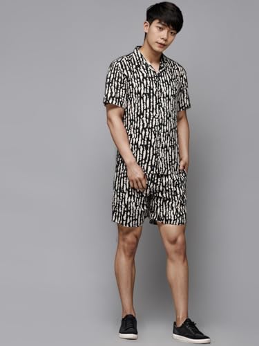 Image of Rigo Men's Rayon Printed Relaxed Night Suit Set Casual Co-Ords Set|Shirt And Short Set