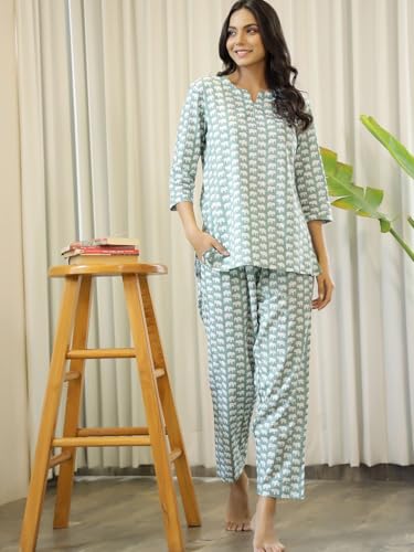 Image of Women's Printed Night Suit Set Pajama with Top Lightweight Soft & Comfy Sleepwear for Girls & Women