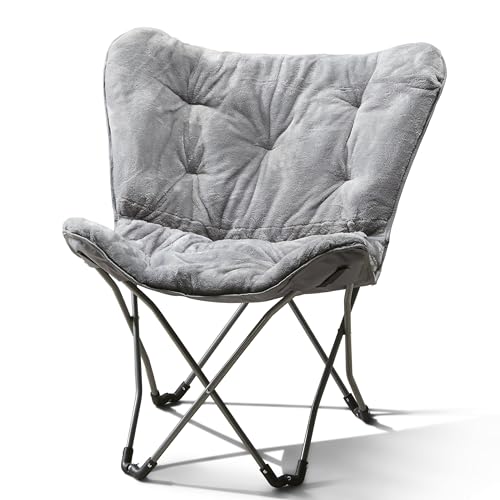 CNEIESD Foldable Butterfly Chair with Soft Microsuede Fabric - Multi-Color Portable Home Seating (Gray)