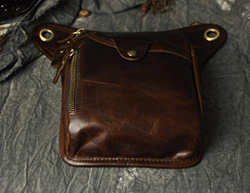 Le'aokuu Mens Genuine Leather Messenger Shoulder Bag Waist Bag Pack Drop Leg Bag Motorcycle 833