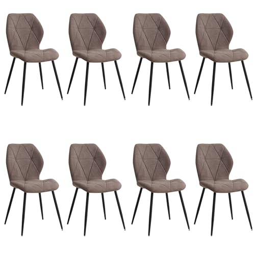 BenyLed Lot de 8 Chaises de Salle à Manger en Tissu de Lin, Chaises de Cuisine avec Pieds en Métal, Dossier Ergonomique Incurvé, Coussin en éponge...