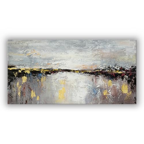 WENGTIAO Grande Astratto Quadro Dipinto a Mano, Pittura Acrilica, Quadri Moderni Astratta con Texture, Quadro su Tela per Soggiorno Decorazioni Parete 100x50 cm
