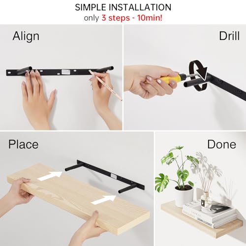 Image of BAYKA Floating Shelves for Wall, 22.5 inches Wall Mounted Rustic Wood Shelves for Bathroom, Bedroom, Living Room, Floating Shelves for Books /Storage /Decor (Light Oak-Toned,Set of 3)