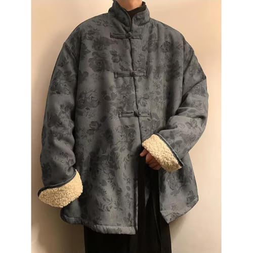 NCDUANSAN Winter Chinese style button up collar men's jacket, retro style, thick and warm imitation sheep wool jacket top2