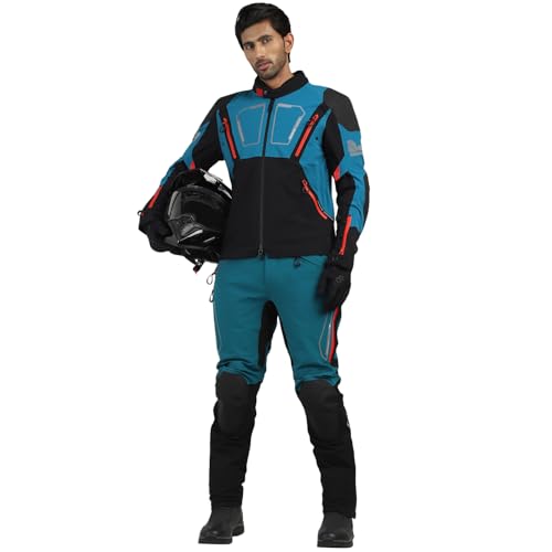 Image of Royal Enfield ADVENTURER XT RIDING TROUSER| CE level 2 armor at knee & hip | High abrasion resistance 610 D cordura fabric | Superfabric at Knees | Waistband adjusters | TEAL 38 inch