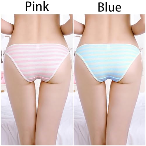 TOMORI Hot Cute Japanese Style Blue&pink Stripe Panties Bikini Cosplay Cotton Underwear (Lace) Medium