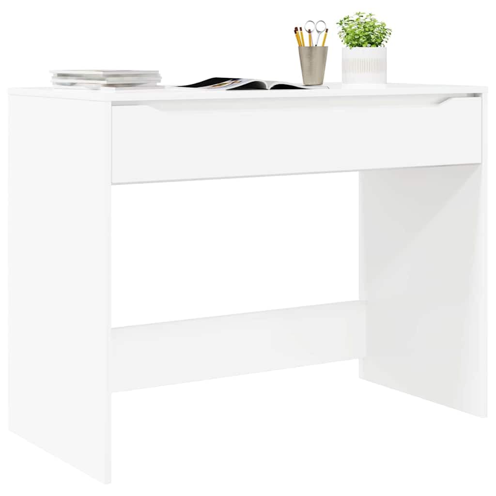 Scrivania Porta PC con Cassetto Bianco Lucido 100x50x78 cm | Tavolo da lavoro compatto per studio e camera da letto, con piano lucido facile da pulire e cassetto per cancelleria.