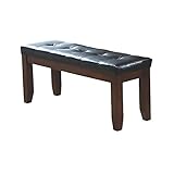 Coaster Bench with a Leather-Look Seat, 48-Inch, Dark Oak