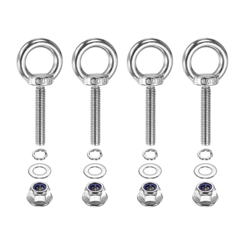 Image of PATIKIL M8 x 45mm Shoulder Eye Bolt, 4 Pcs 304 Stainless Steel Lifting Ring Threaded Eye Bolt with Flange Lock Nuts Spring and Flat Washers for Hanging Tie Down Straps Outdoor Indoor