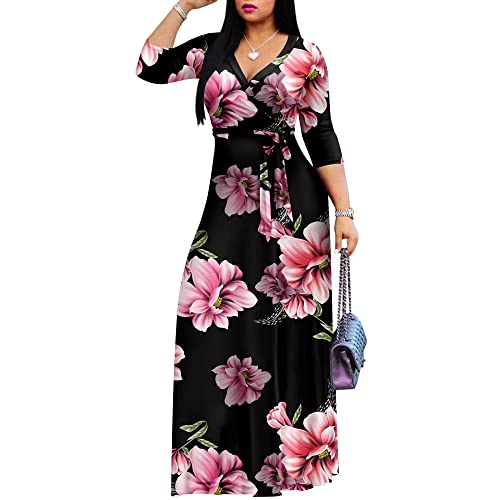 Image of FANDEE Plus Size Maxi Dress for Women Casual Summer Sundress V-Neck 3 /4 Sleeve